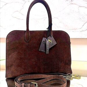 Viral Chocolate Brown Suede Top-Handle Satchel    NWT